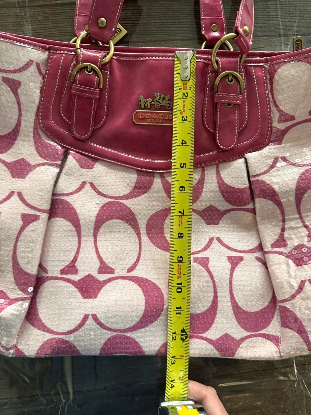 Coach Pink sequins Signature Tote with Gold-Tone Hardware
